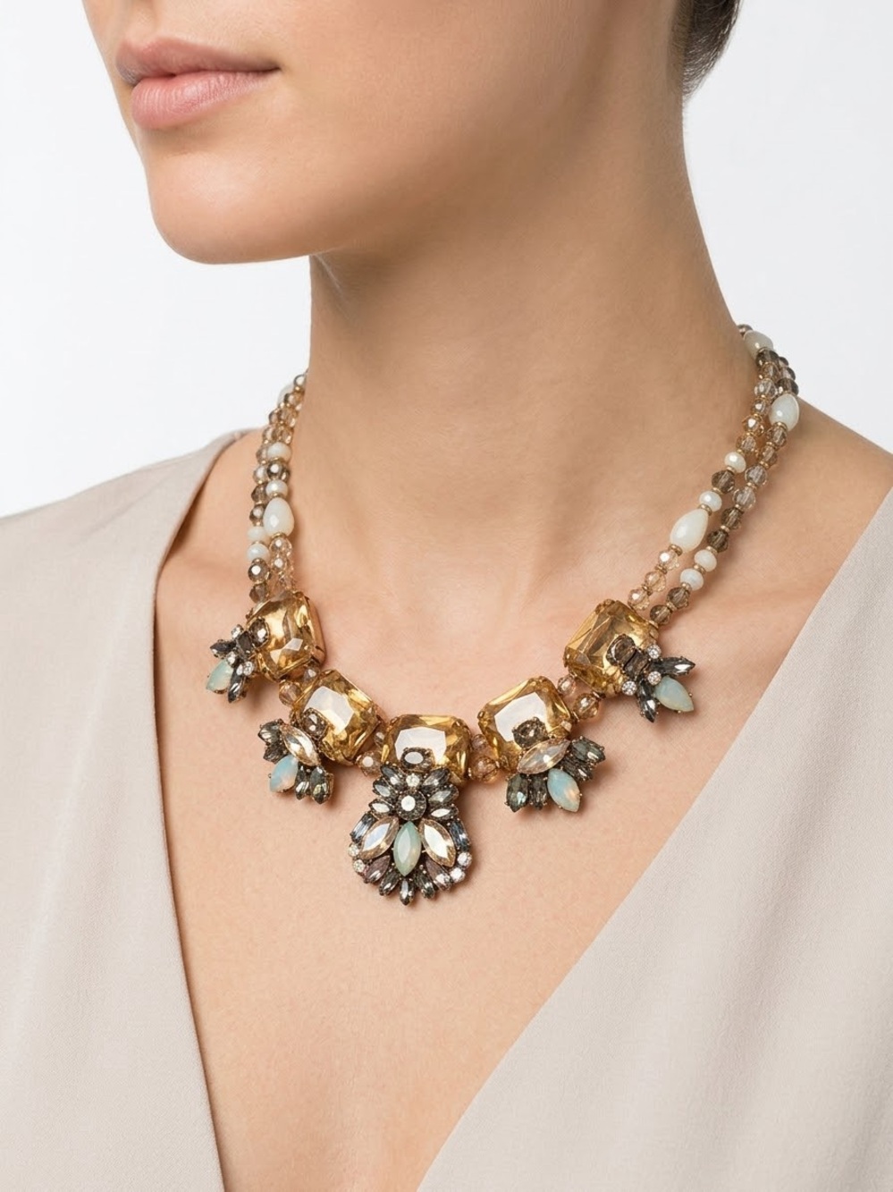 Aldo Elegant Gold Crystal Statement Necklace - Women Jewelry
